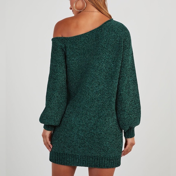 Vici - Obsessed With Me Chenille Off The Shoulder Mini Dress - Oatmeal - XL - Picture 5 of 5